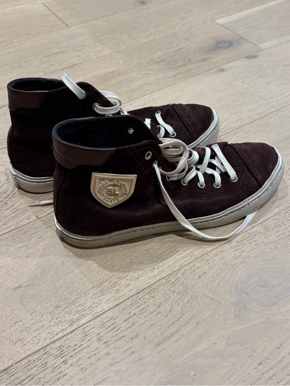Saint Laurent Men's High-Top Sneakers in Dark Brown with Cream Accents